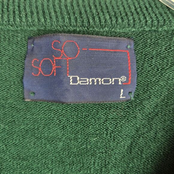 Vintage Damon So Soft Men's Sweater L V-Neck Green USA Made Preppy Classic - Picture 3 of 5